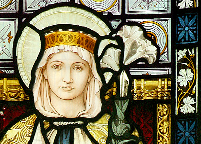 Hình ảnh về nàng Frideswide trong một tranh khảm kính tại nhà thờ