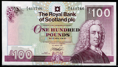 Tờ tiền giấy mệnh giá 100 Bảng Anh do ngân hàng Scotland phát hành. www.english4all.vn